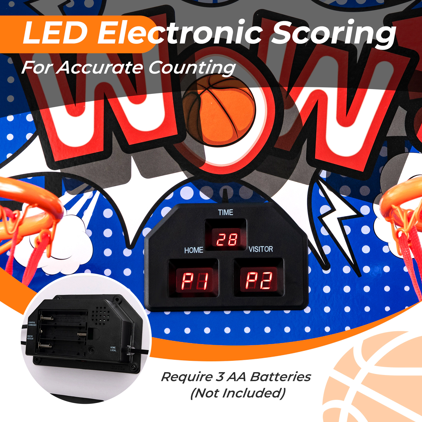 SUGIFT Blue Dual Shot Arcade Basketball Game with 8 Play Modes and 4 Balls 81-in W 43-in D 81-in H 12-in Rims