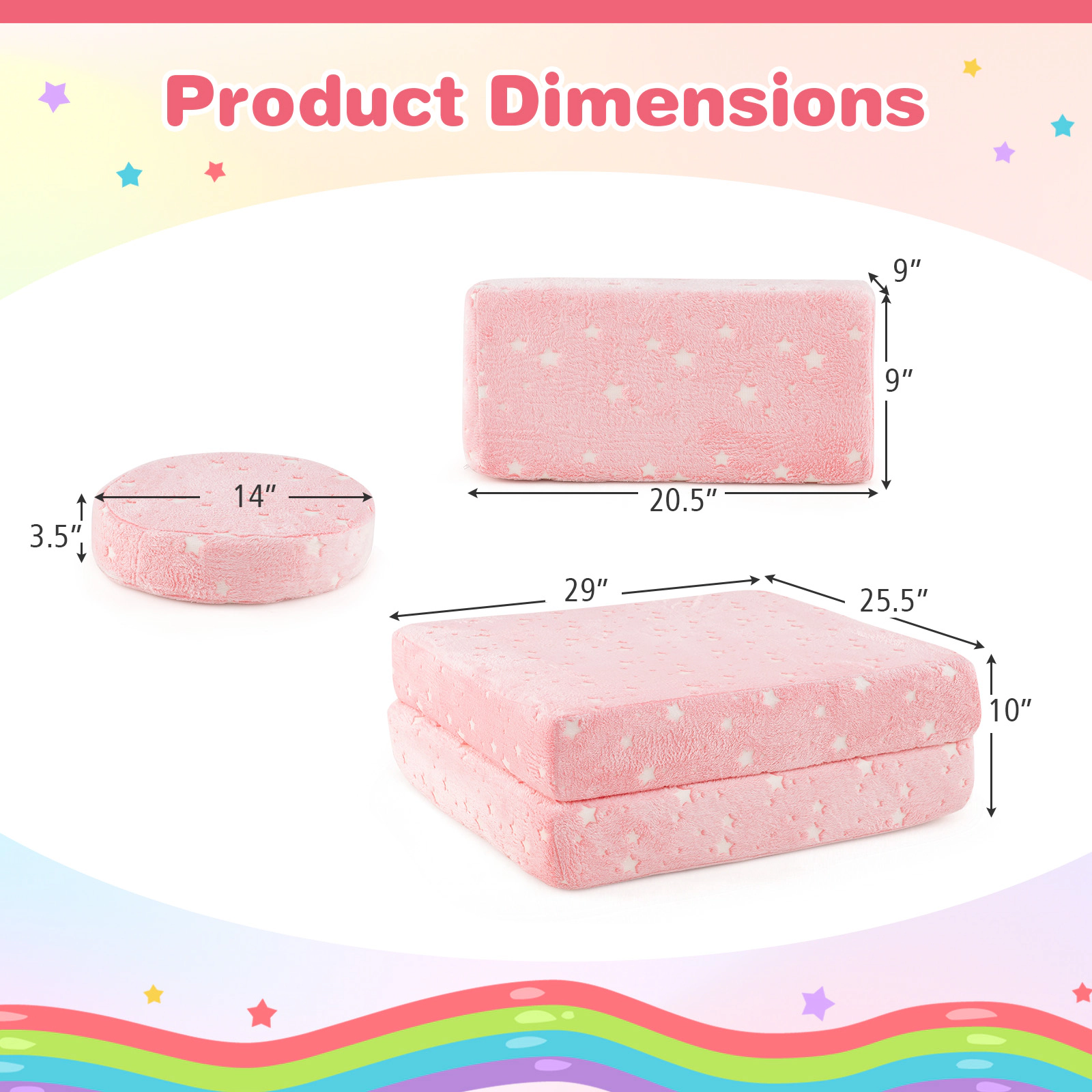 Modular Kids Play Couch Set Toddler Foam Sofa with Glow in the Dark Print Portable Handles and Machine-Washable Pink