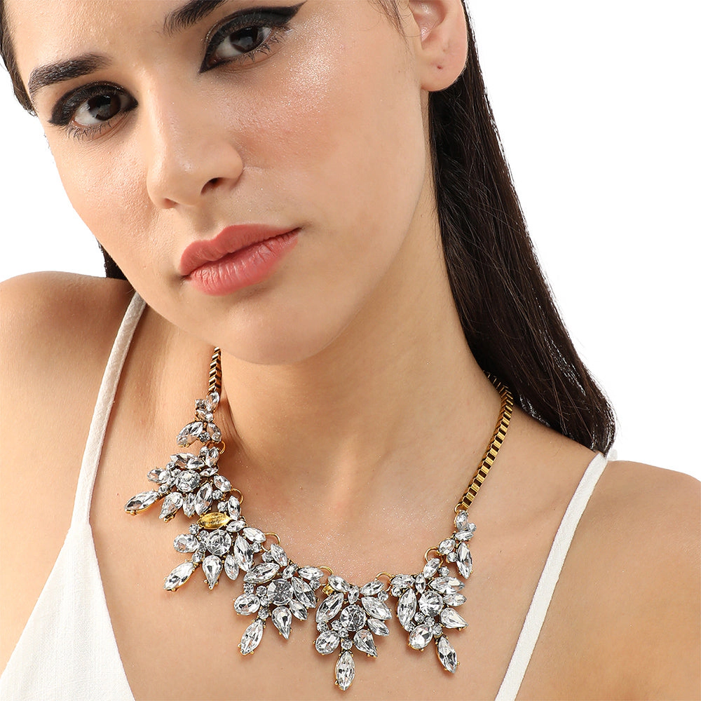 SOHI Women's Crystal Silver Chunky Crystal Statement Necklace