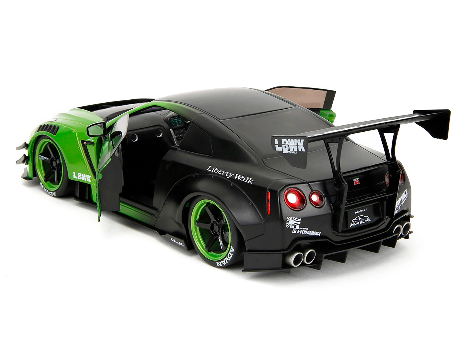 Jada Nissan GT-R (R35) Liberty Walk Body Kit 2.0 RHD (Right Hand Drive) Green and Matt Black "Pink Slips"