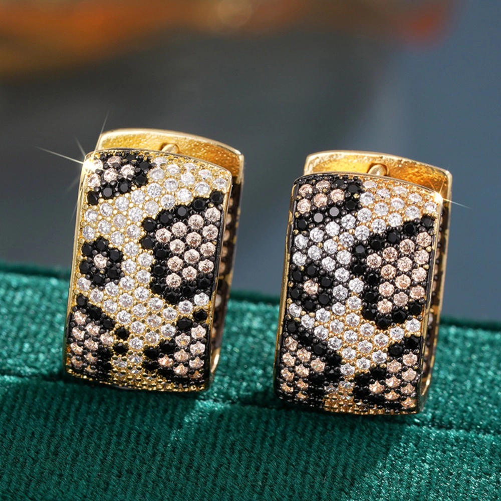 Shiny Micro Pave Cubic Zirconia Leopard Hoop Earrings