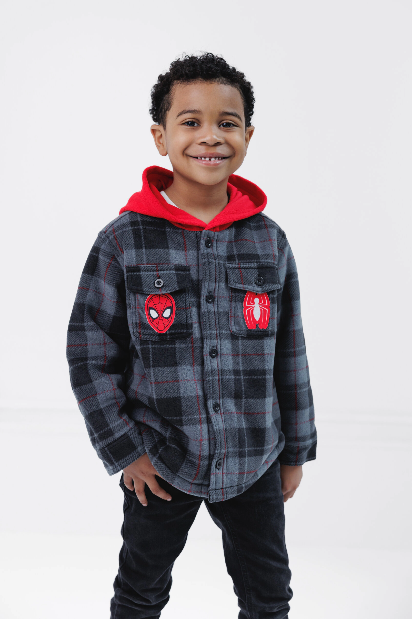 Marvel Spider-Man Boys' Fleece Hooded Shirt Jacket