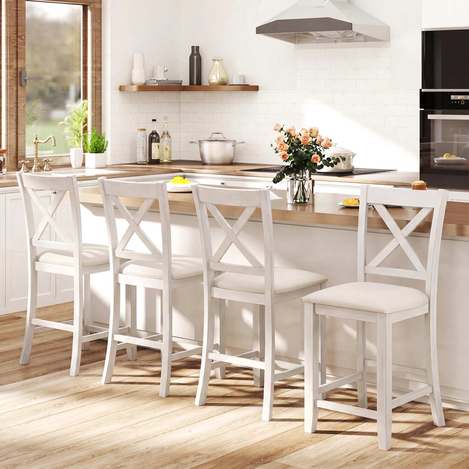 Hivvago Set Of 4 Modern Farmhouse Counter Height Stools With Footrest