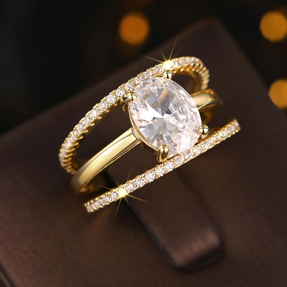 3 Piece Oval CZ with Micro Pave Bands Ring Set for Women