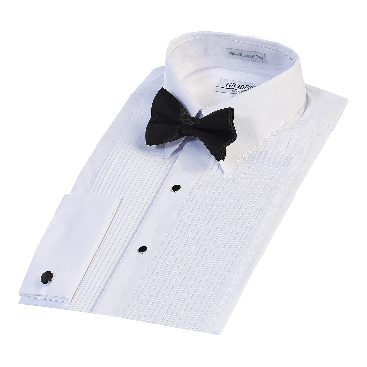 Gioberti Men's Kent Lay Down Collar Long Sleeve Tuxedo Dress Shirt with Bow Tie