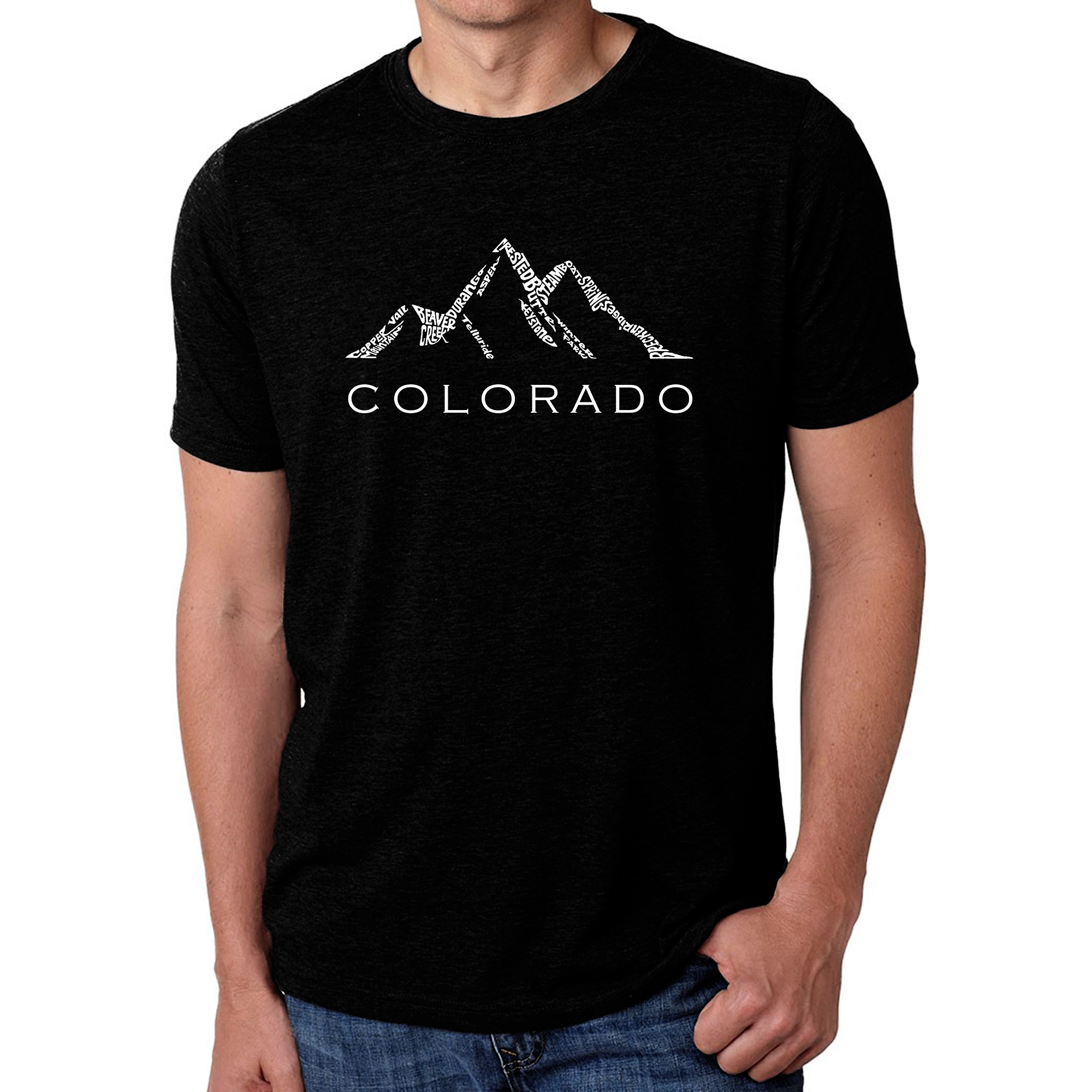 LA Pop Art Men's Cotton-Poly Word T-Shirt - Colorado Ski Towns