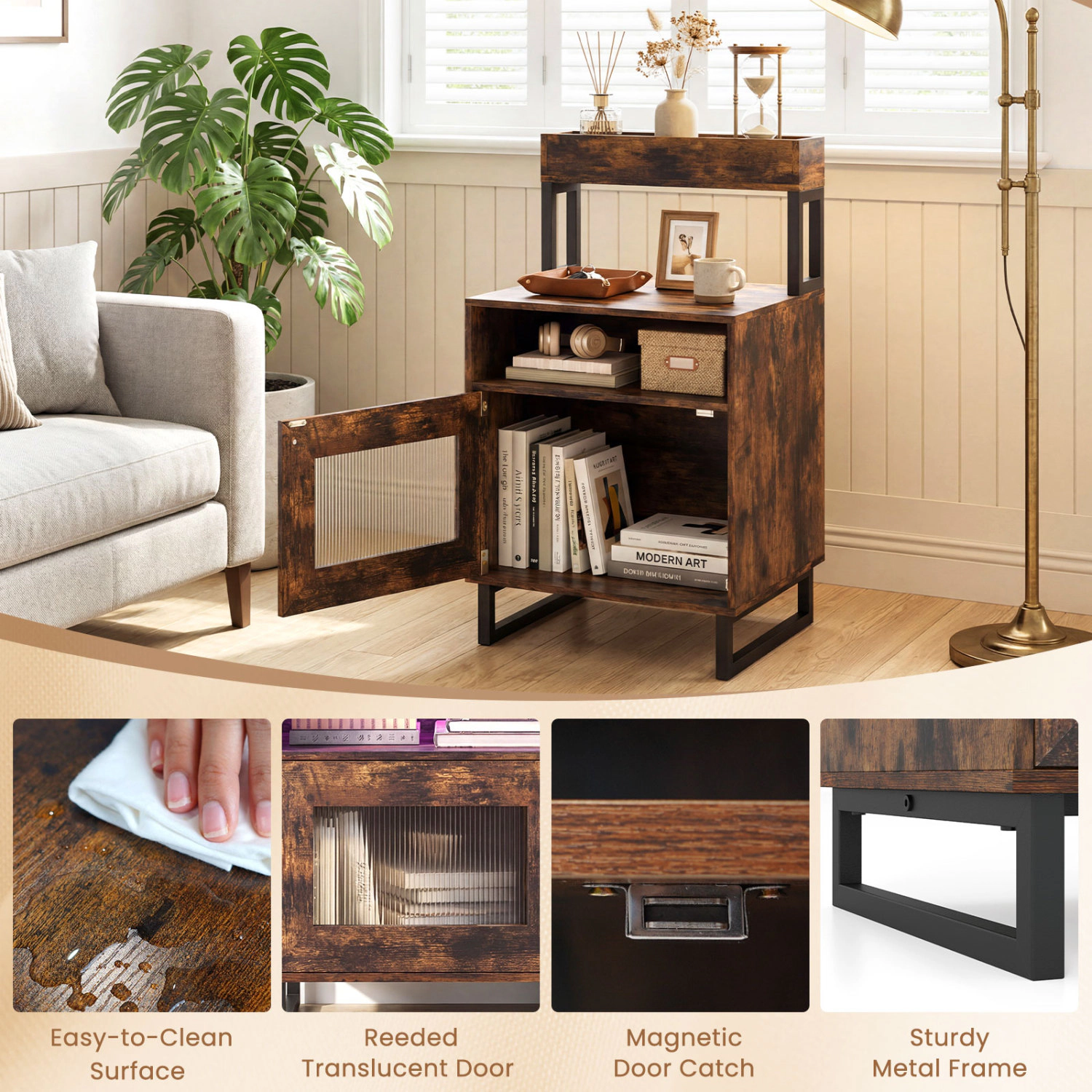Glintex 31.5-Inch LED Nightstand with Top Tray Side Cabinet and 88-Lb Tabletop