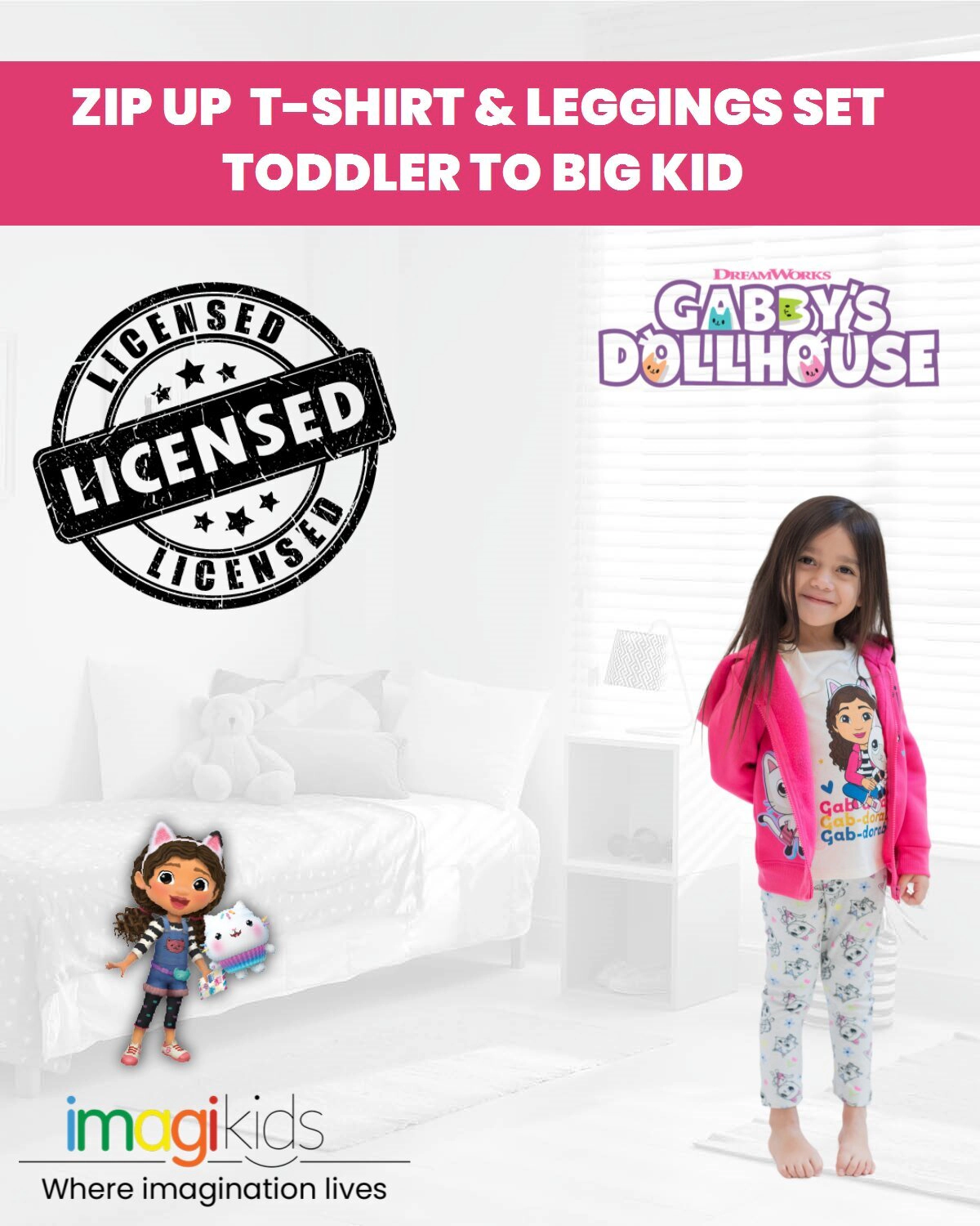 Dreamworks Gabby's Dollhouse Girls' Zip-Up Hoodie and Leggings Set