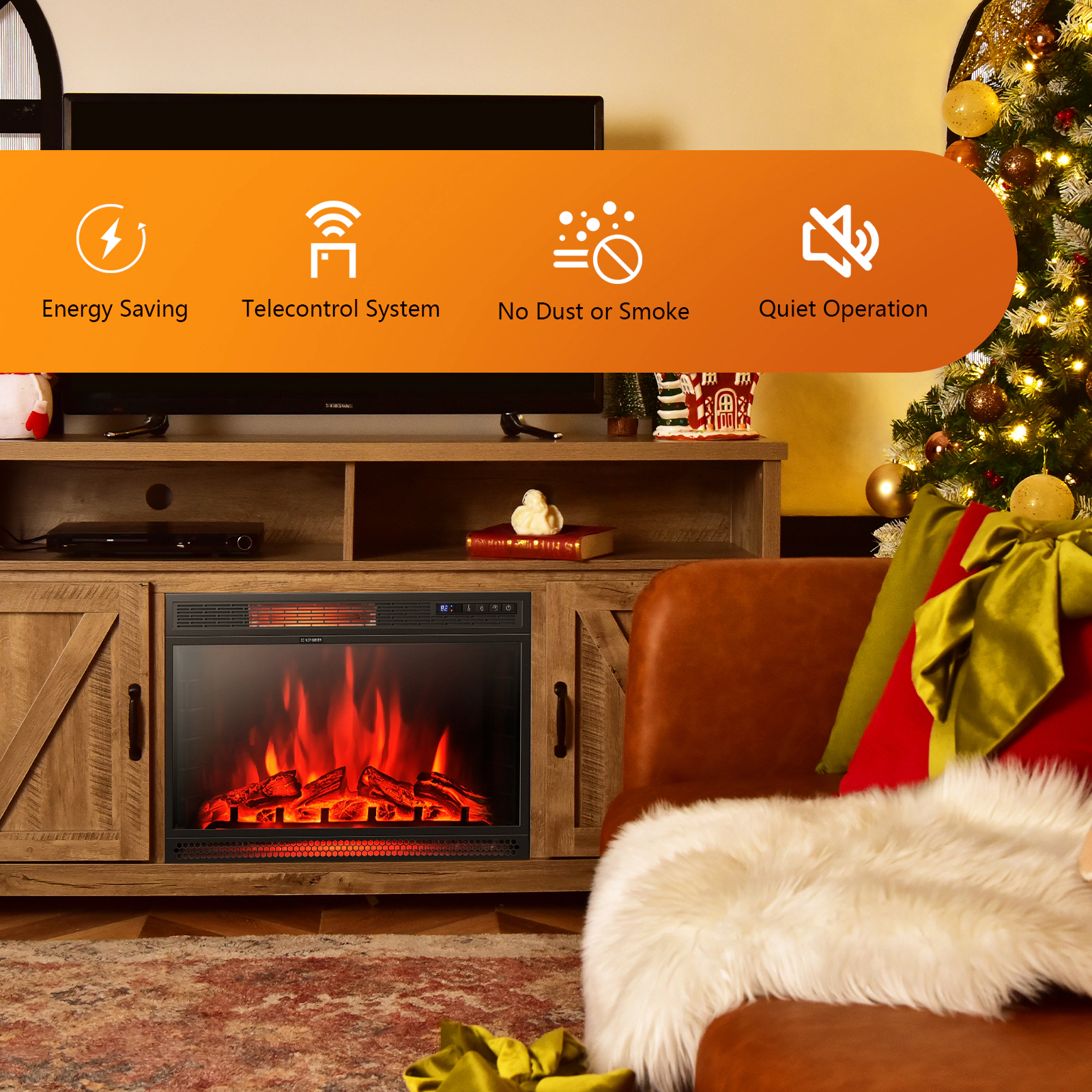 SUGIFT 28-Inch Electric Fireplace Heater, 5000 BTU, Freestanding or Recessed, Remote Included