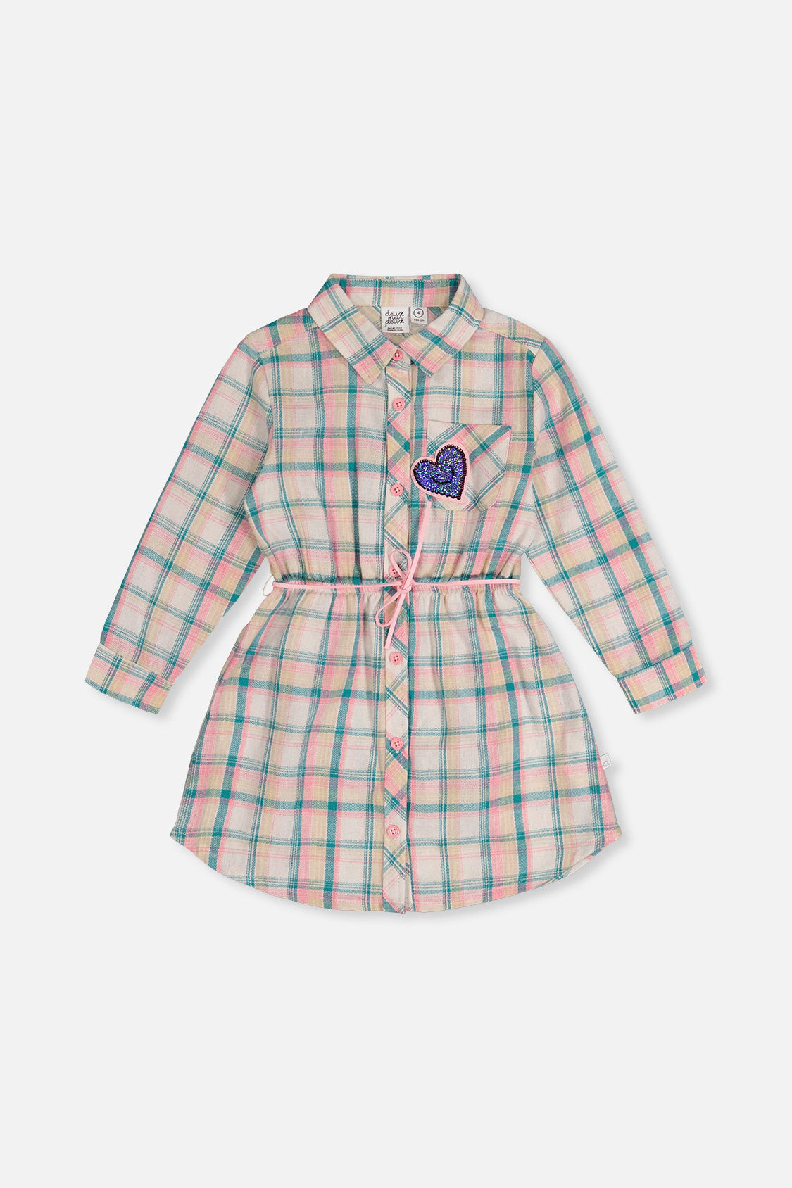 Deux par Girls Belted Plaid Shirt Dress