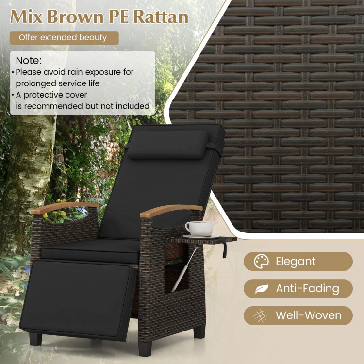 Hivvago Patio Wicker Recliner Chair With Adjustable Backrest And Footrest