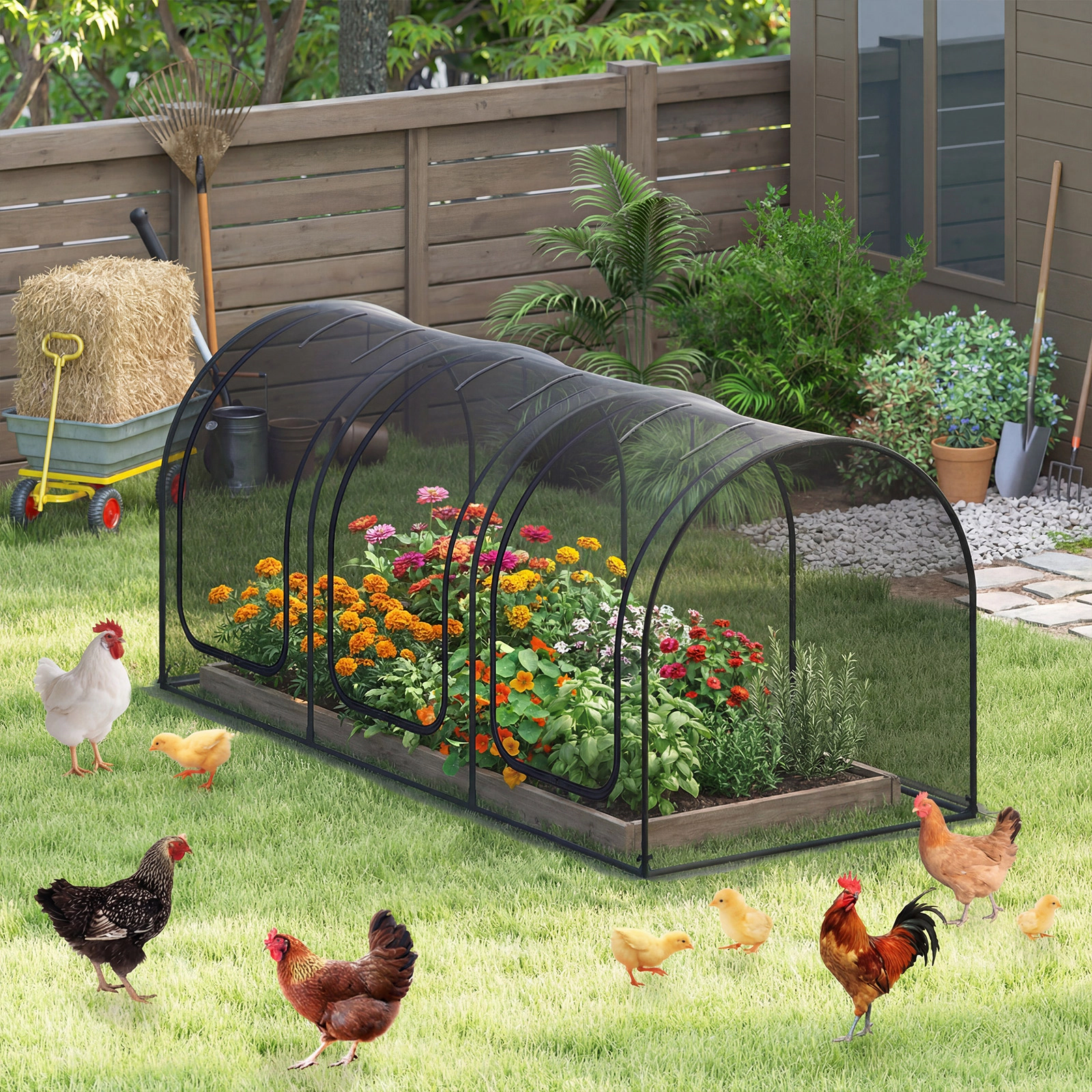 LJG Tunnel Crop Cage Large Portable Plant Protection Tent with 3 Roll-up Zippered Doors