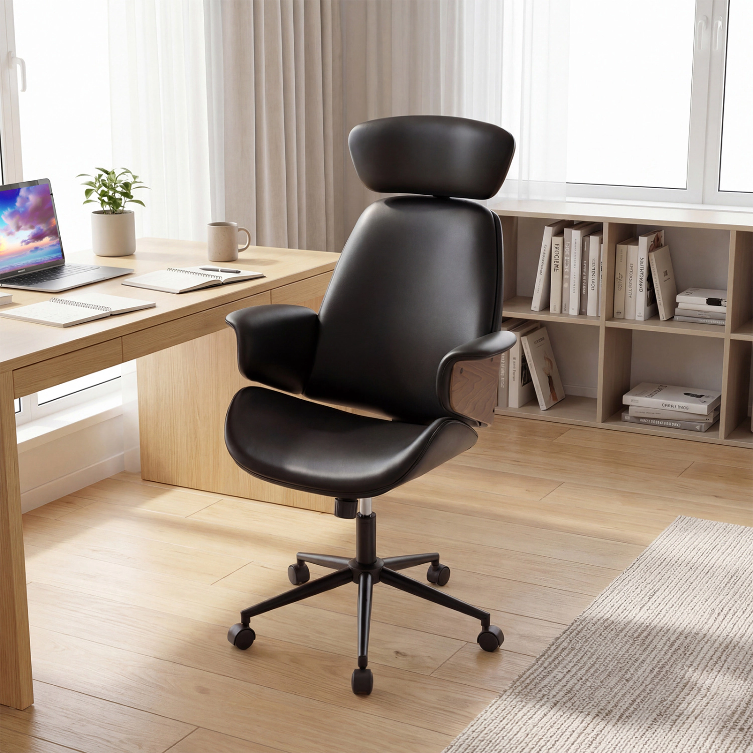 LJG Ergonomic Office Chair with Headrest Adjustable Height for Home Office and Study