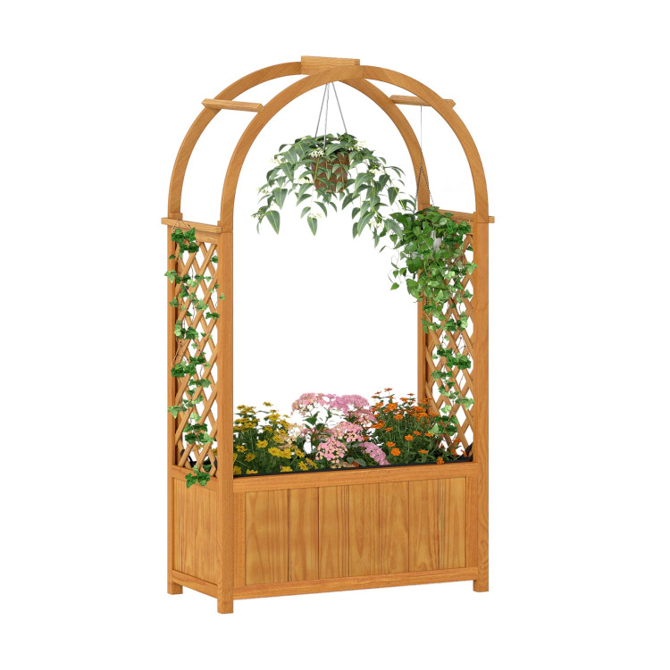 Hivvago Wooden Raised Garden Bed with Lattice Trellis and Arched Roof