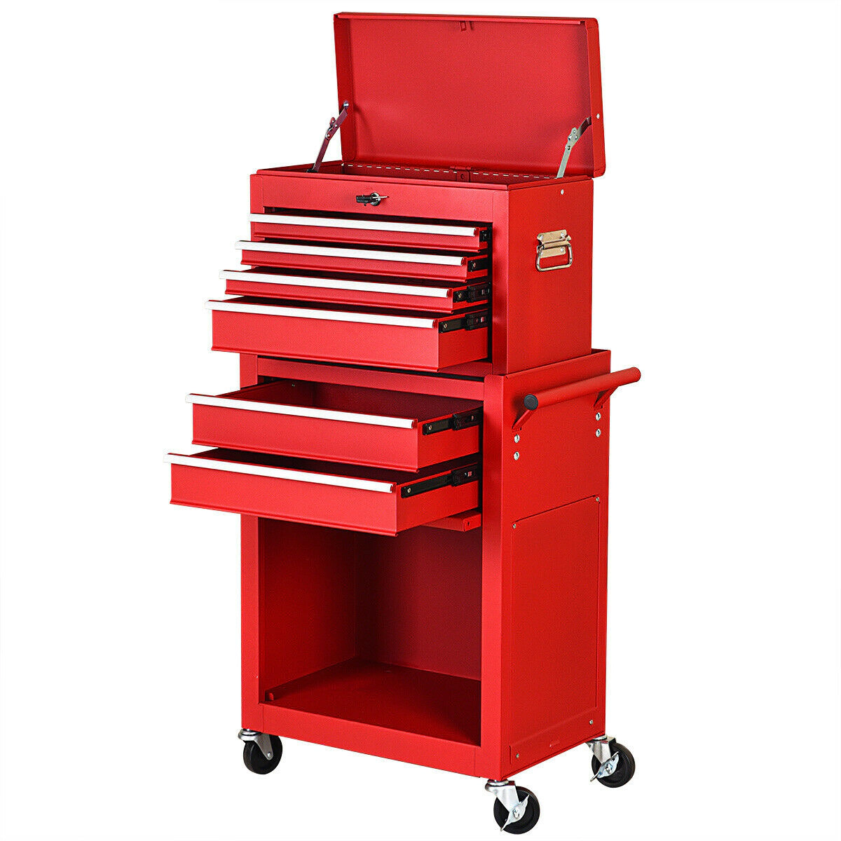 SUGIFT Rolling Tool Chest and Cabinet Combo with Lockable EVA-Lined Drawers 4 Hooks and Side Handle
