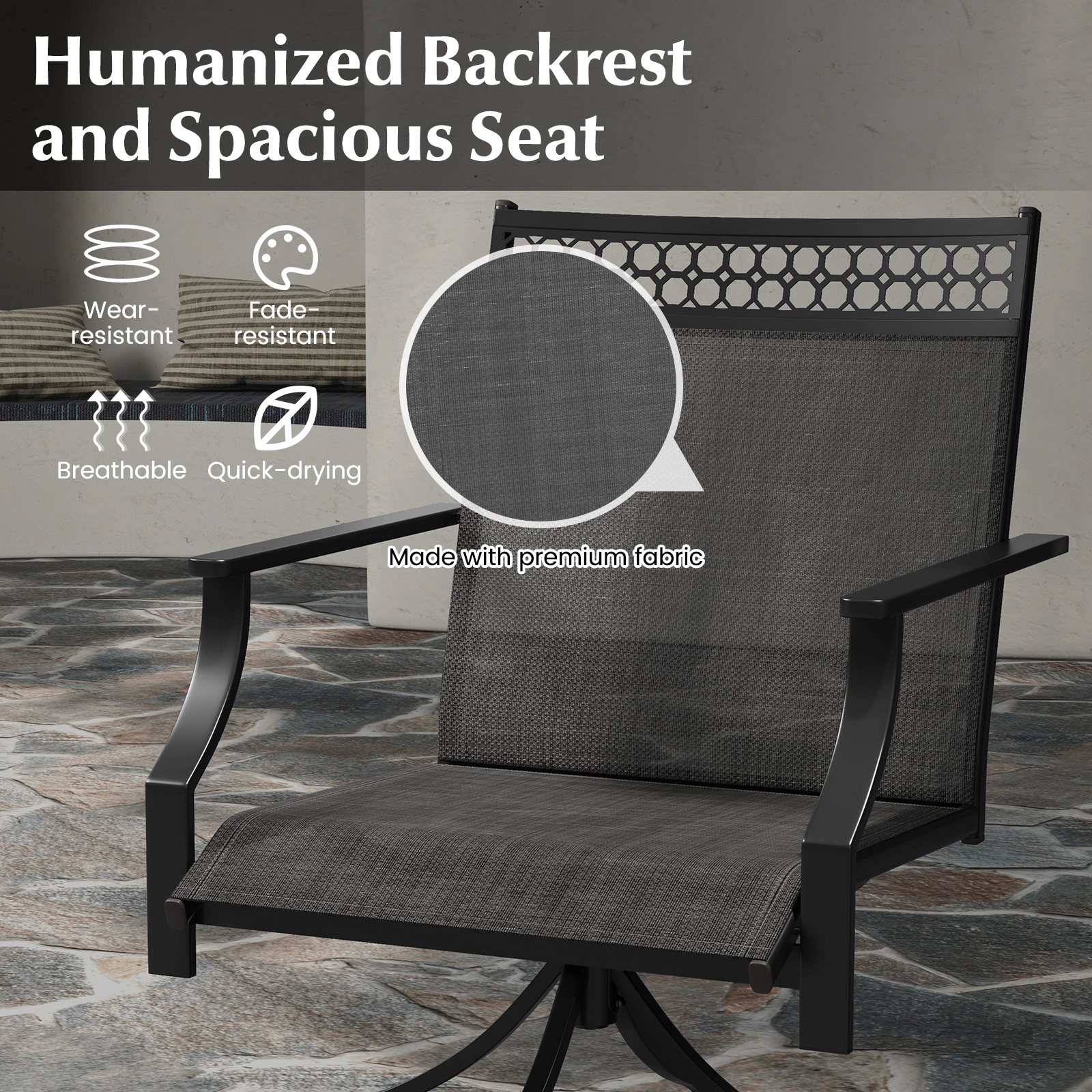 SUGIFT Gray Swivel Heavy Duty Metal Frame and Armrests Set of 2 Patio Dining Chairs