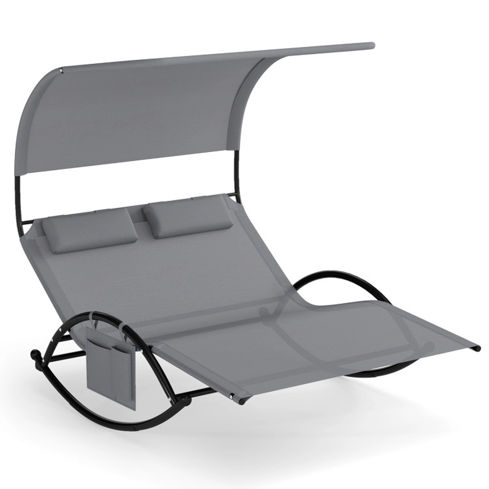 SUGIFT 2 Person Rocking Sunbed Gray Canopied Patio Lounger with Detachable Headrests