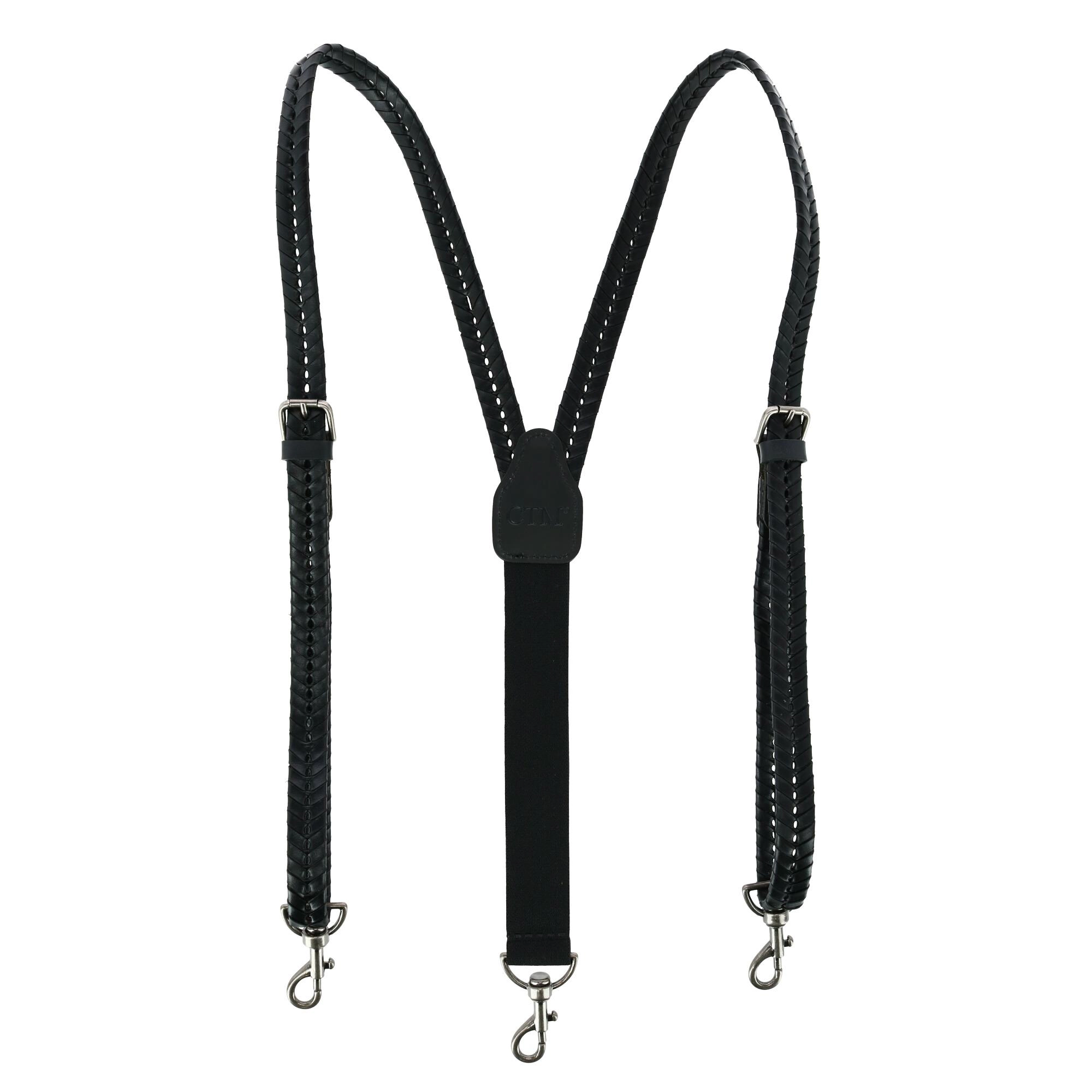 CTM Mens Coated Leather Flat Braided Suspenders with Metal Swivel Hook Ends