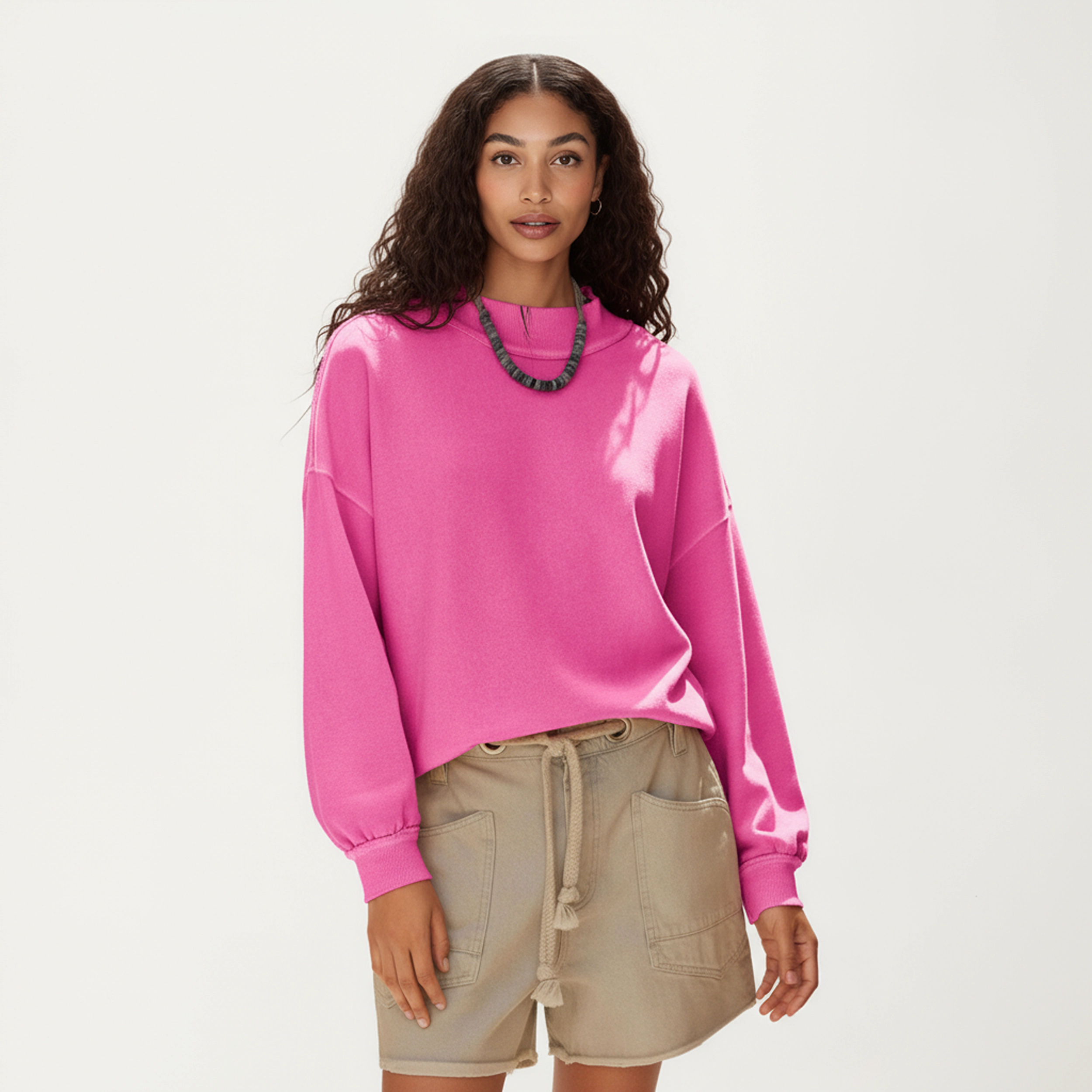 Anna-Kaci Women's Crew Neck Ribbed Cuff Relaxed Fit Long Sleeve Pullover Top