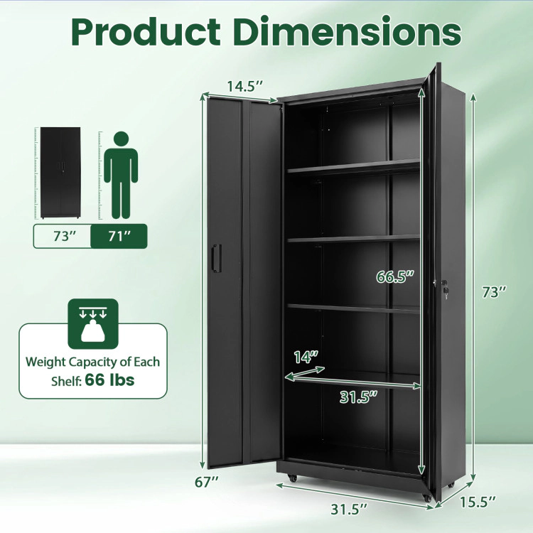 Hivvago Rolling Metal Storage Cabinet 73 Inches Lockable File Cabinet with 4 Smooth Wheels