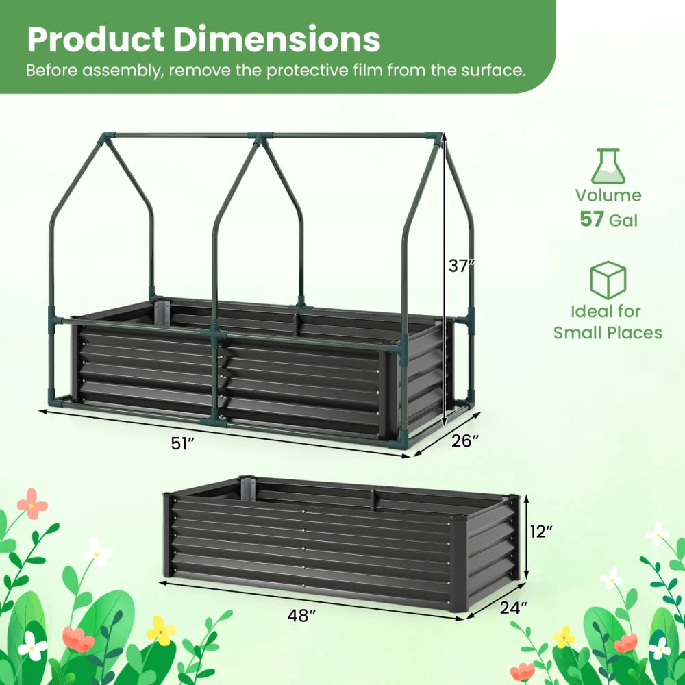 Hivvago Galvanized Raised Garden Bed with Greenhouse Cover