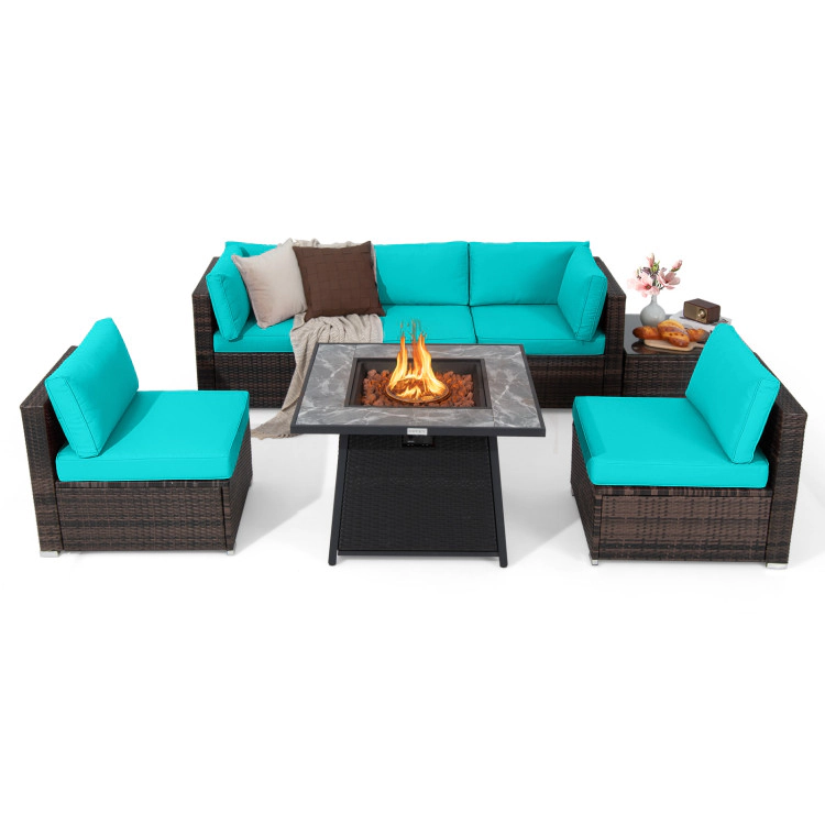 Hivvago 7 Pieces Patio Furniture Set With 35 Inches 50000 Btu Propane Gas Fire Pit Table And Waterproof Cover For Firpit