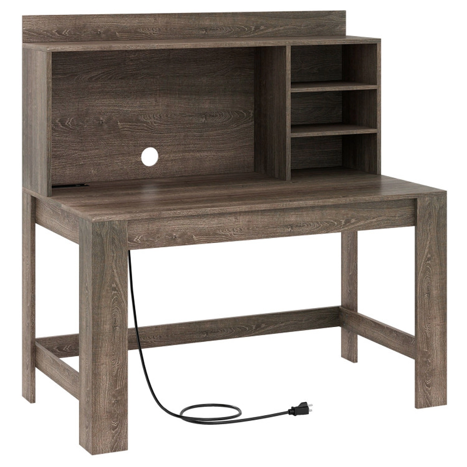 SUGIFT Hutch Storage Shelves Built-In Outlets USB Type-C Computer Desk 42.5-in x 23.5-in x 49-in 330-lb Capacity Oak