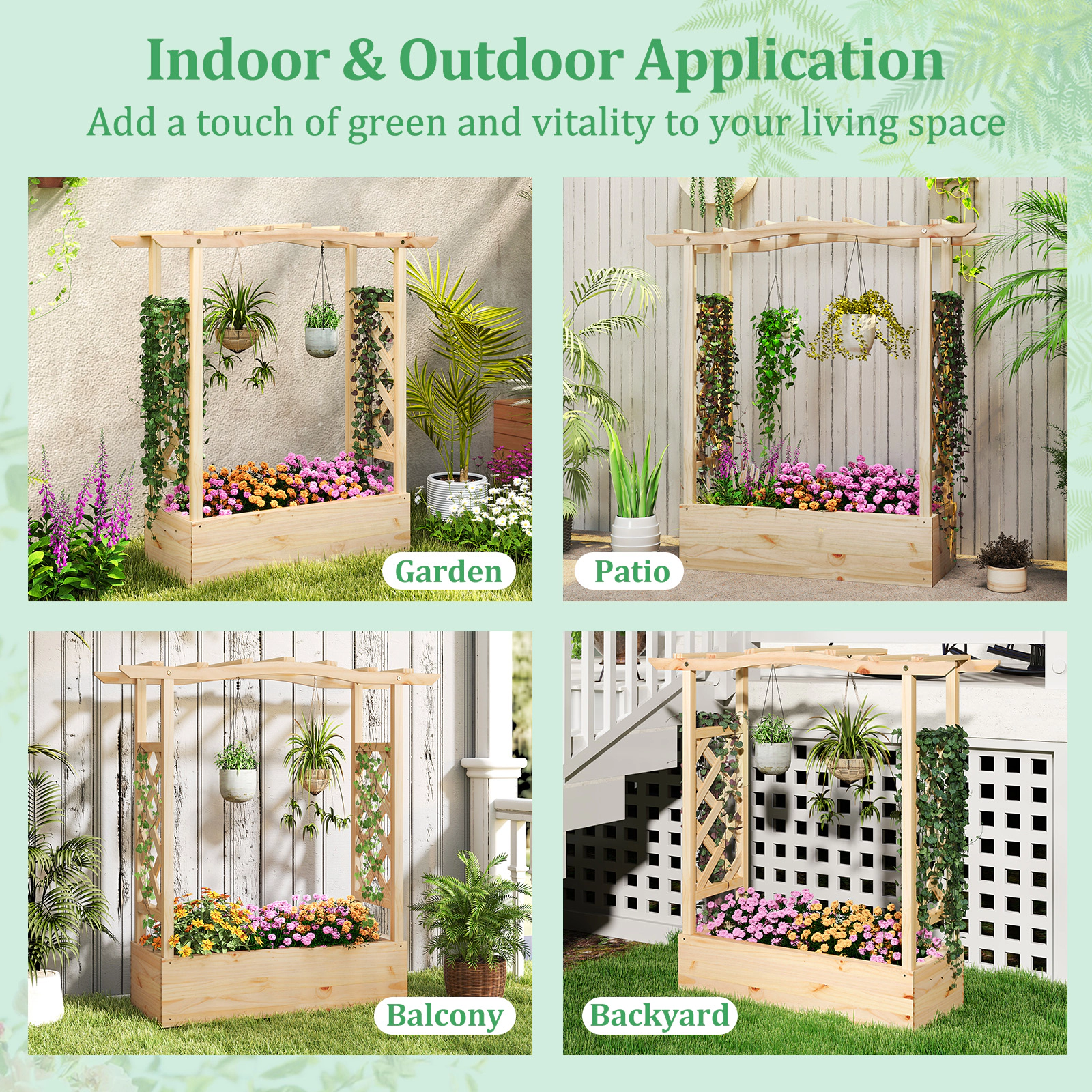 Hivvago Wooden Garden Planter with Trellis and Roof