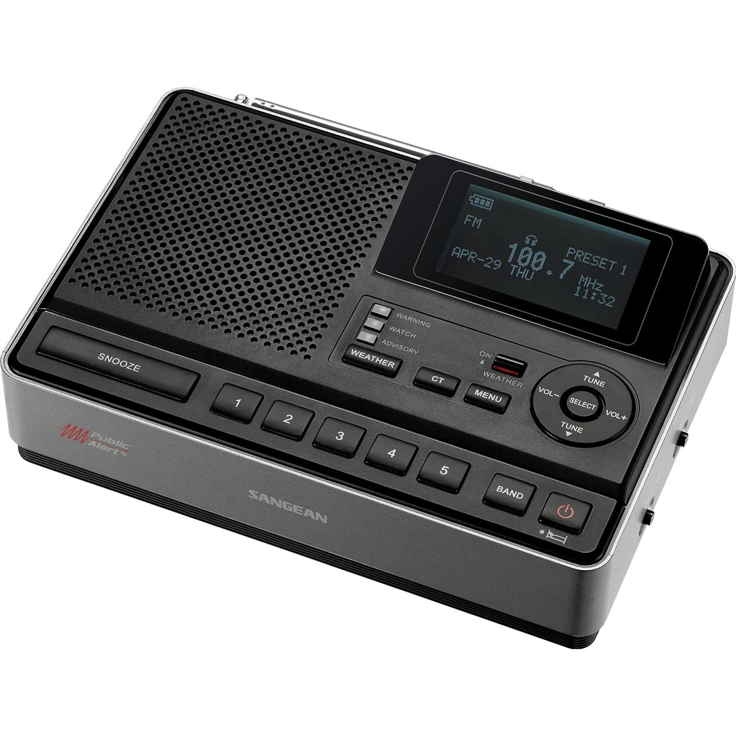 SANGEAN CL-100 Tabletop NOAA Weather Alert Radio - S.A.M.E. & Public Alert Certified, AM/FM-RBDS, EEPROM Presets