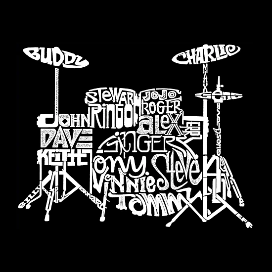 LA Pop Art Men's Cotton/Poly Blend Word Art T-Shirt - Drums