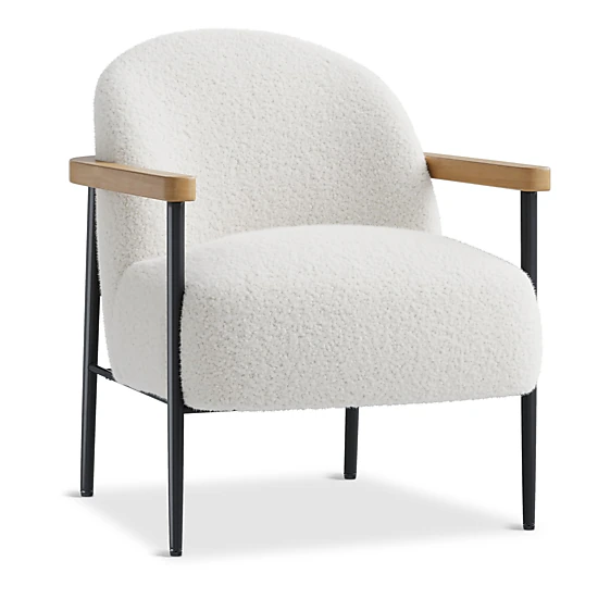 BebreezChic Accent Chair with Wood Armrests, Metal Frame & Adjustable Feet – Cozy Teddy Fabric Armchair