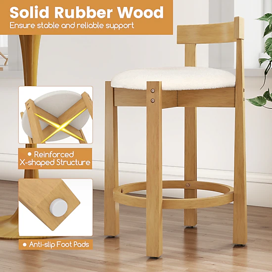 Glintex 4-Piece 24-Inch Teddy Velvet Counter Stool Set with a Backrest, Natural
