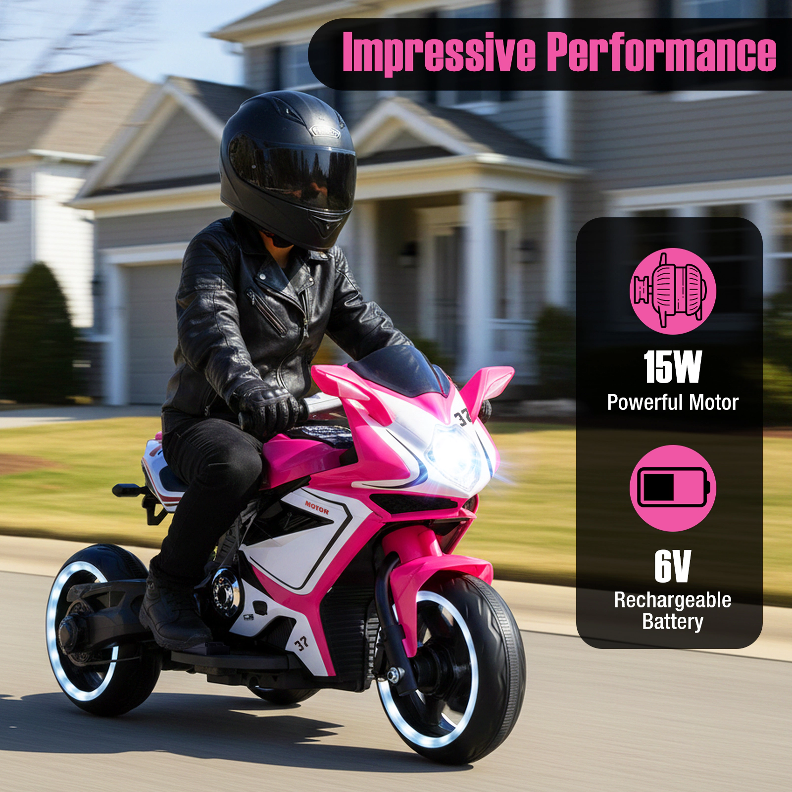 SUGIFT LED Lights 6V Kids Ride On Motorcycle Battery Powered Mini Electric Motorbike