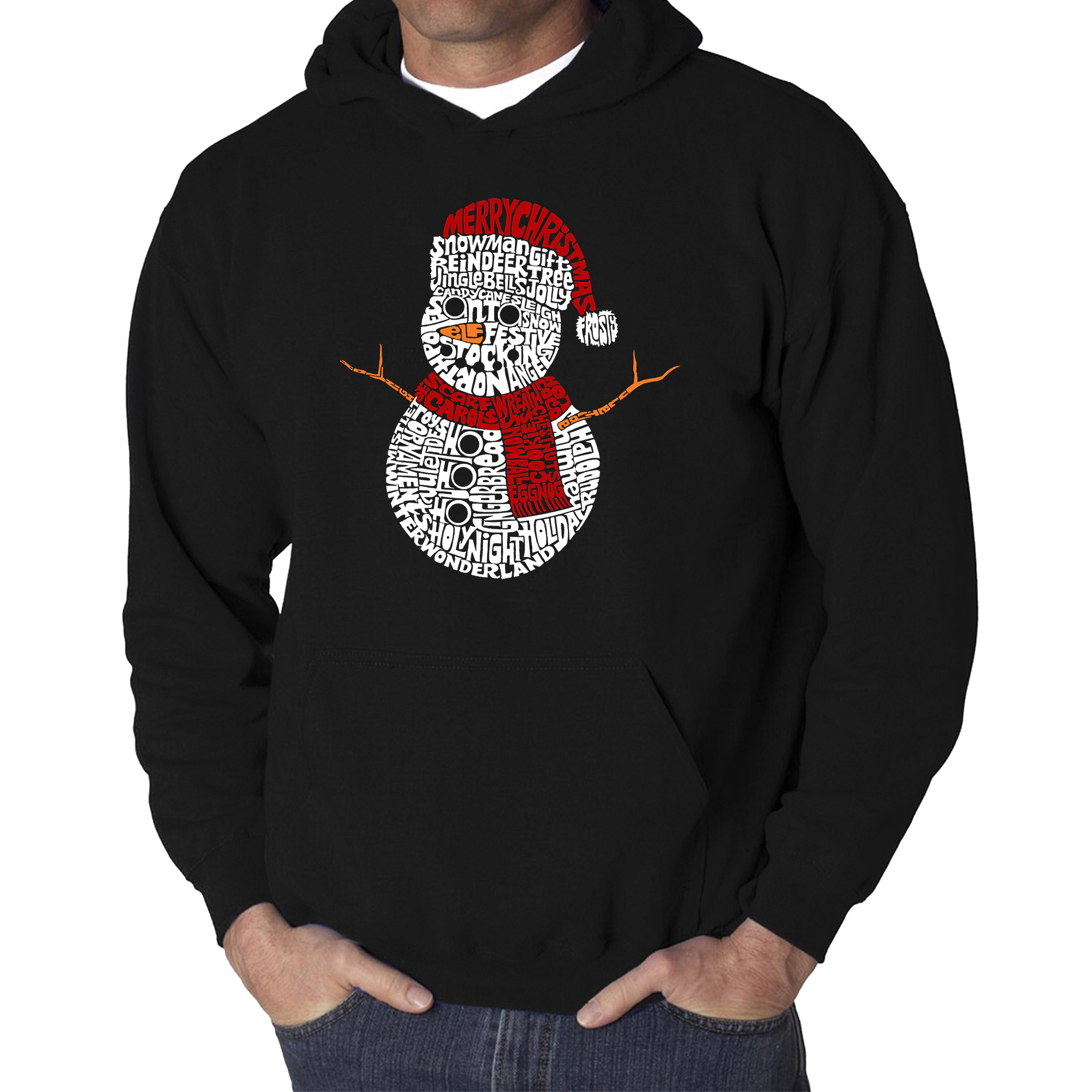 LA Pop Art Christmas Snowman - Men's Word Hooded Sweatshirt