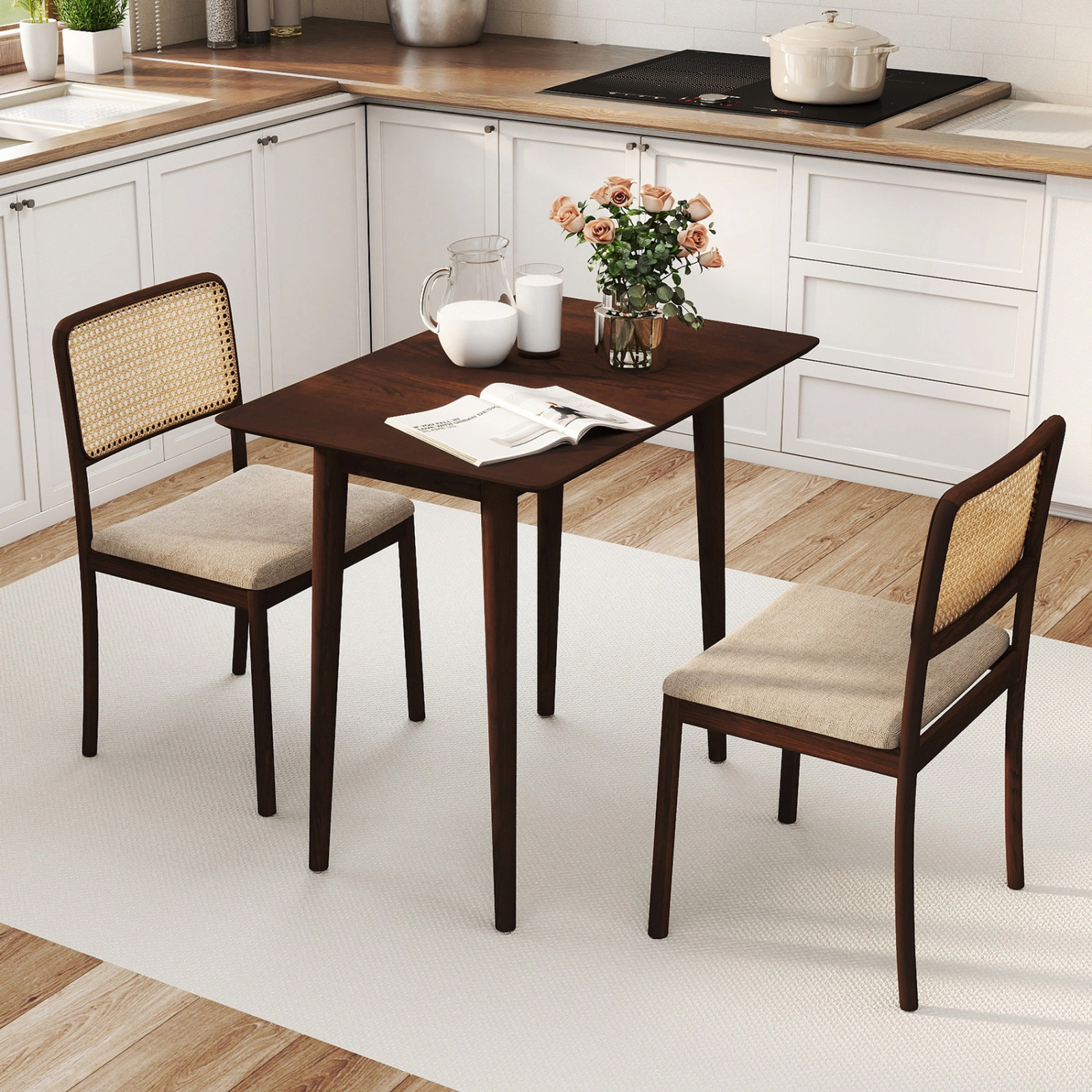 SUGIFT Rectangular Farmhouse Dining Table for 2-4 with 165-lb Capacity Solid Wood Legs 34-in Top Black/Walnut