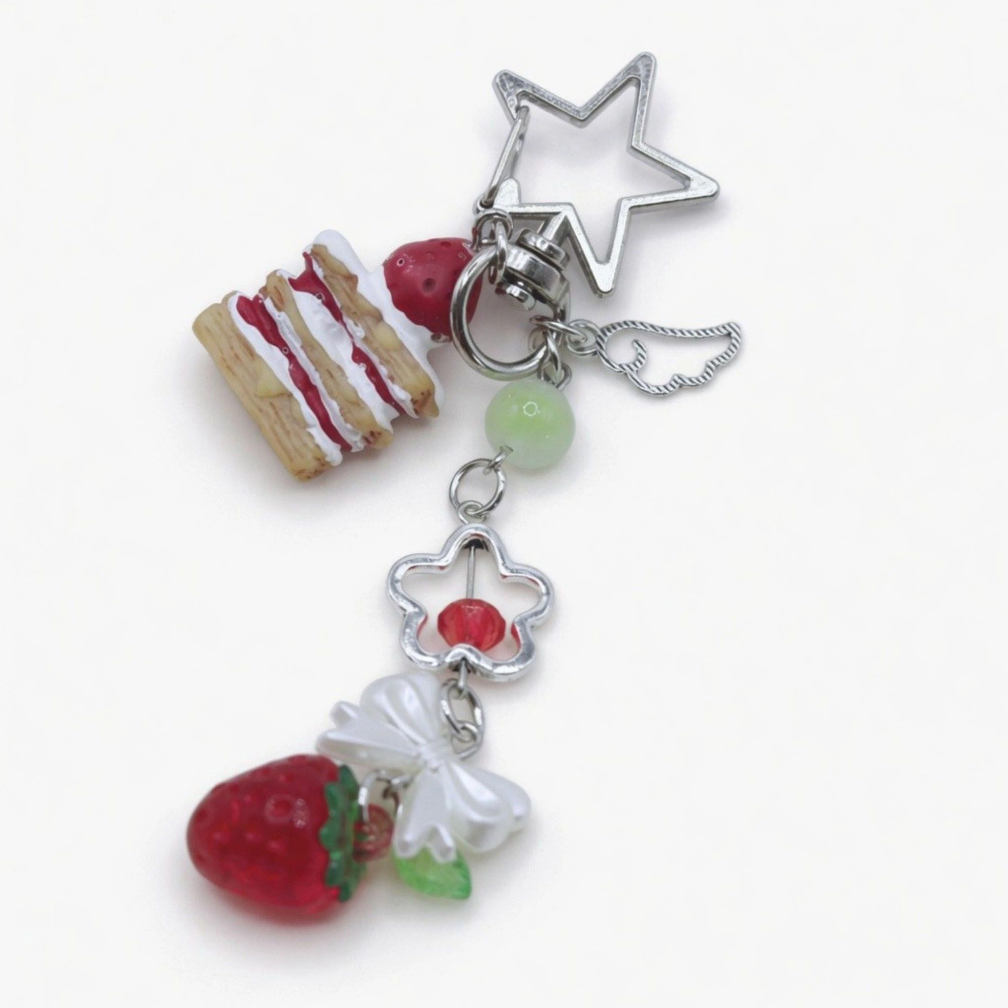 Alilang Women's Dessert Charm Keychain with Strawberry Pendant Cake Detail Star Clip Bag Charm Key Ring Accessory