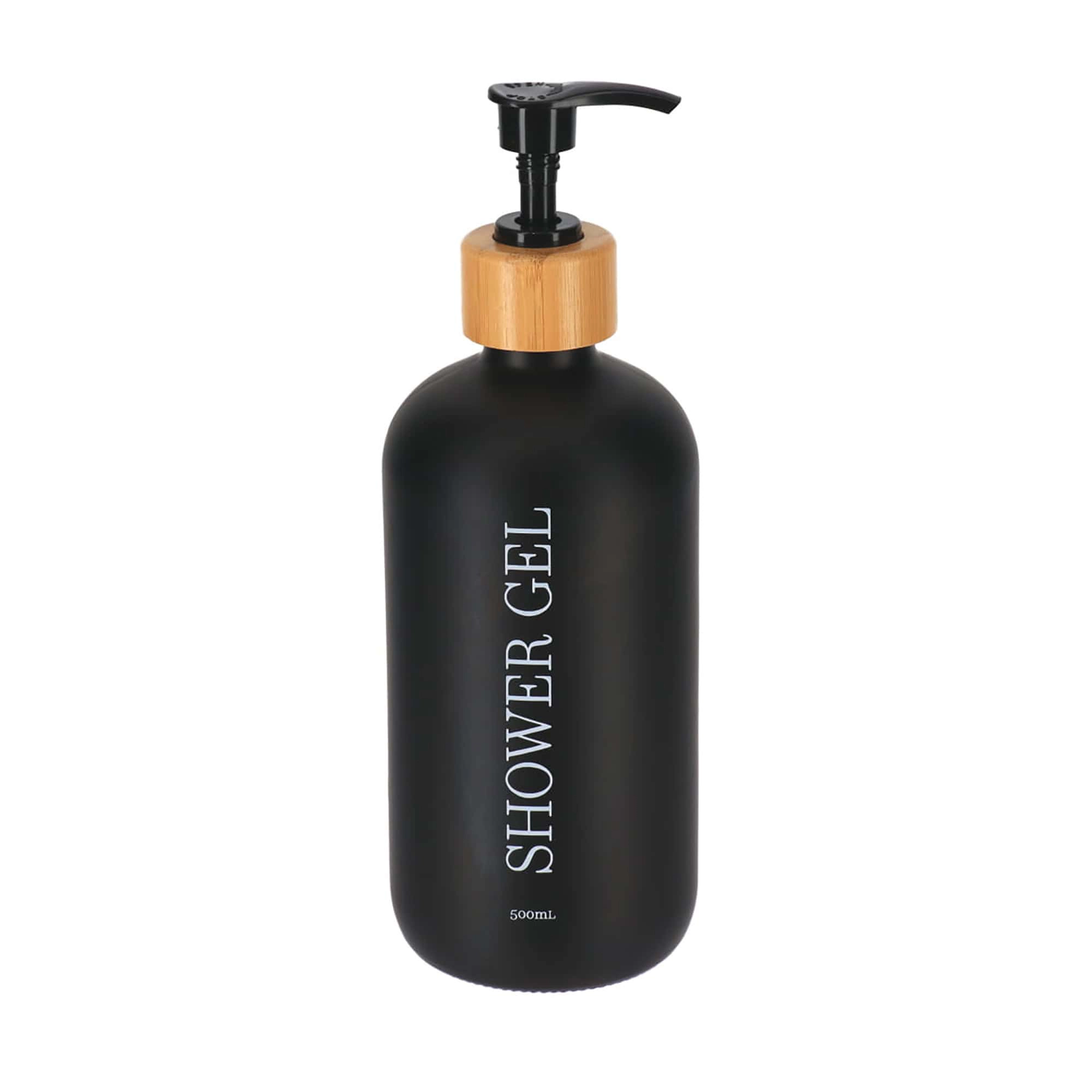Evideco French Home Goods Matte Glass Refillable Shower Gel Bottle with Bamboo Collar