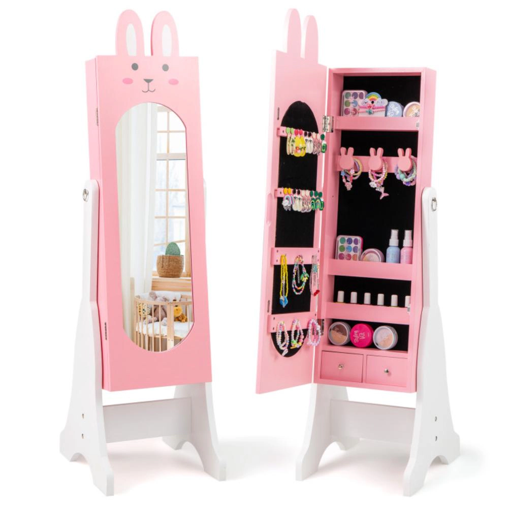 Hivvago Kids Jewelry Armoire Cabinet With 2 Tilt Angles And Large Capacity-White