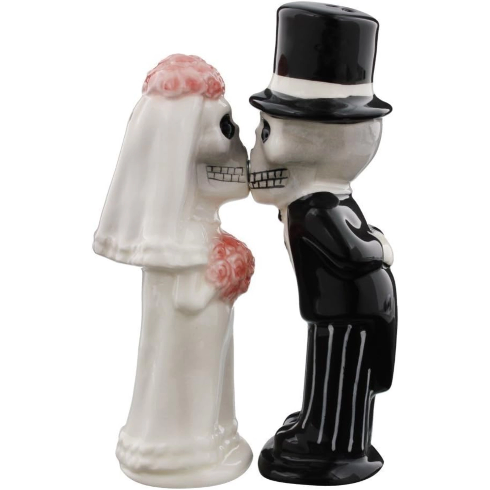 Pacific Giftware Bride and Groom Love Never Dies Skeletons Kissing Magnetic Ceramic Salt and Pepper Shakers