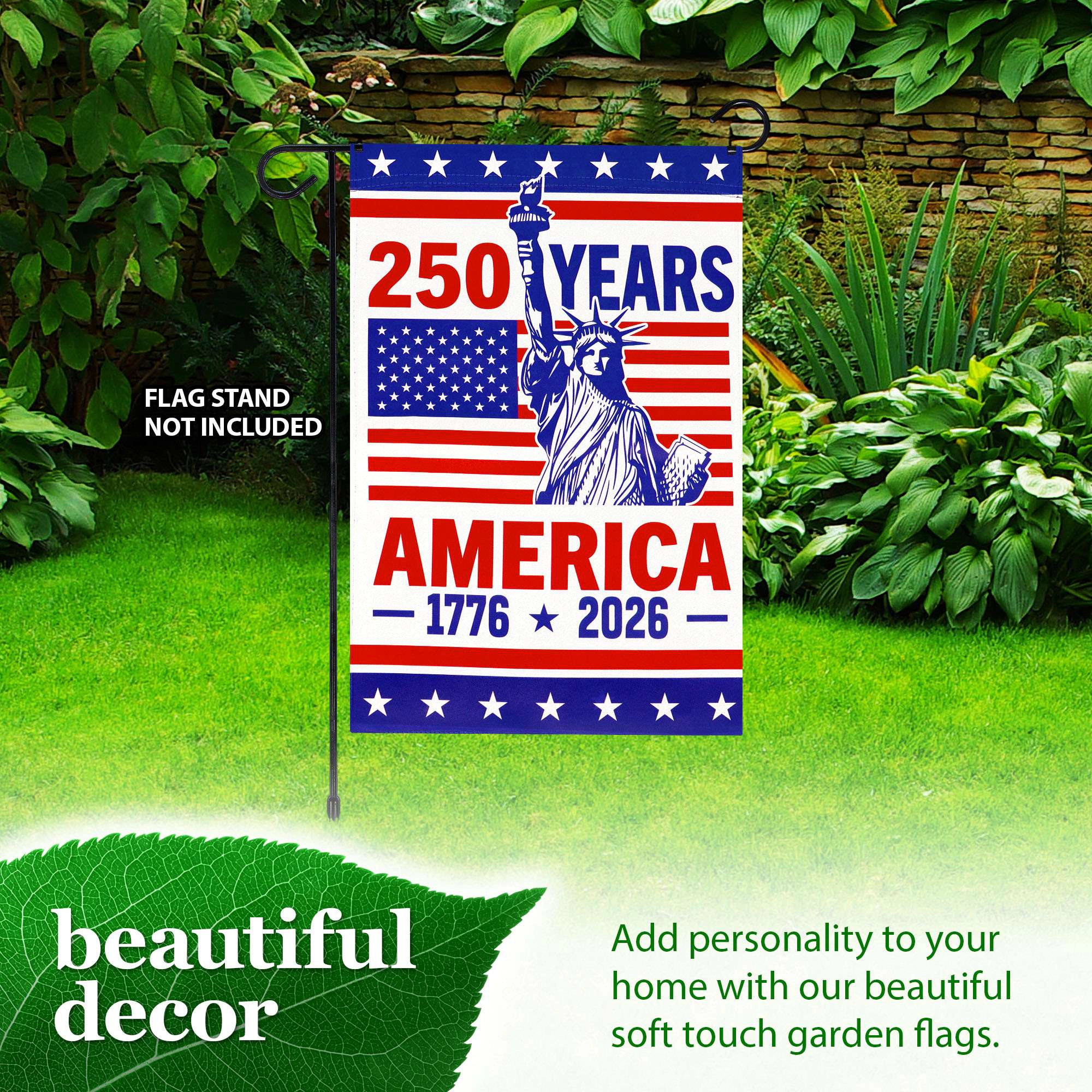 G128 USA 250th Anniversary Garden Flag 12x18 Double-Sided Statue of Liberty