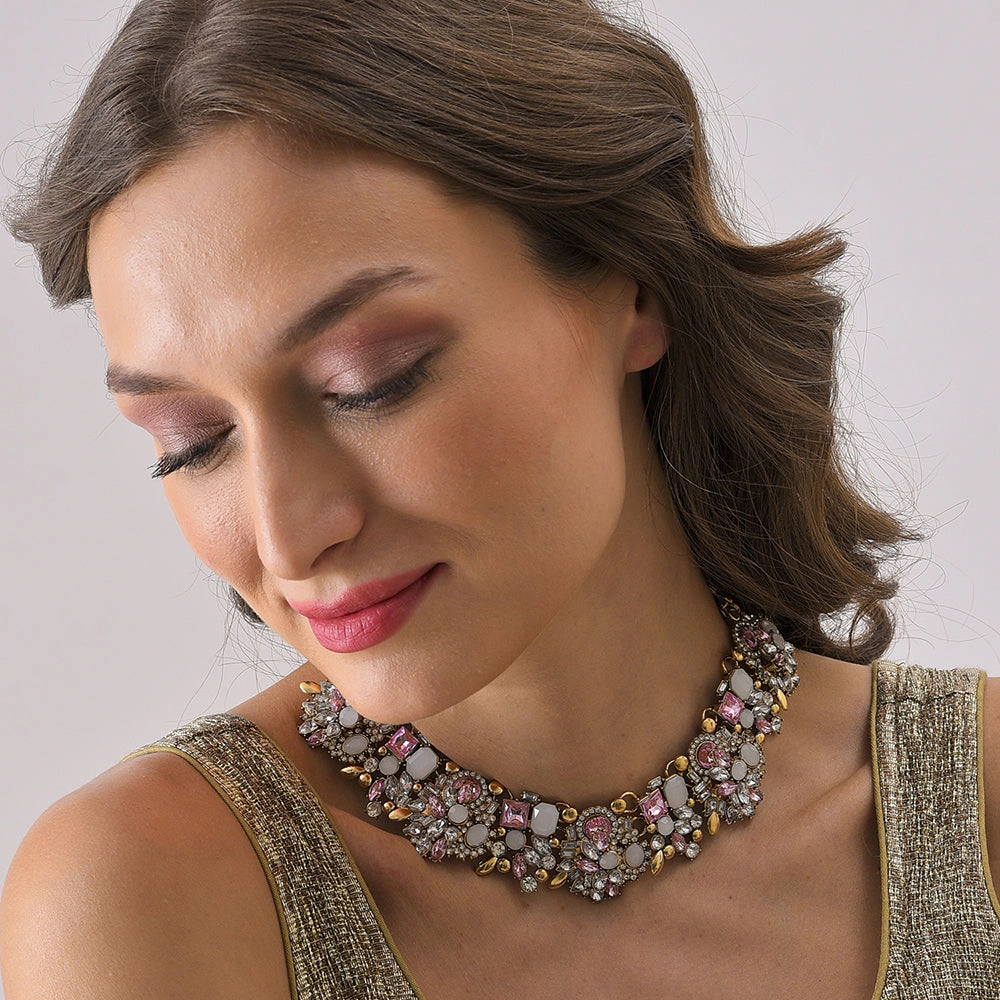 SOHI Women's Silver Plated Stone Necklace