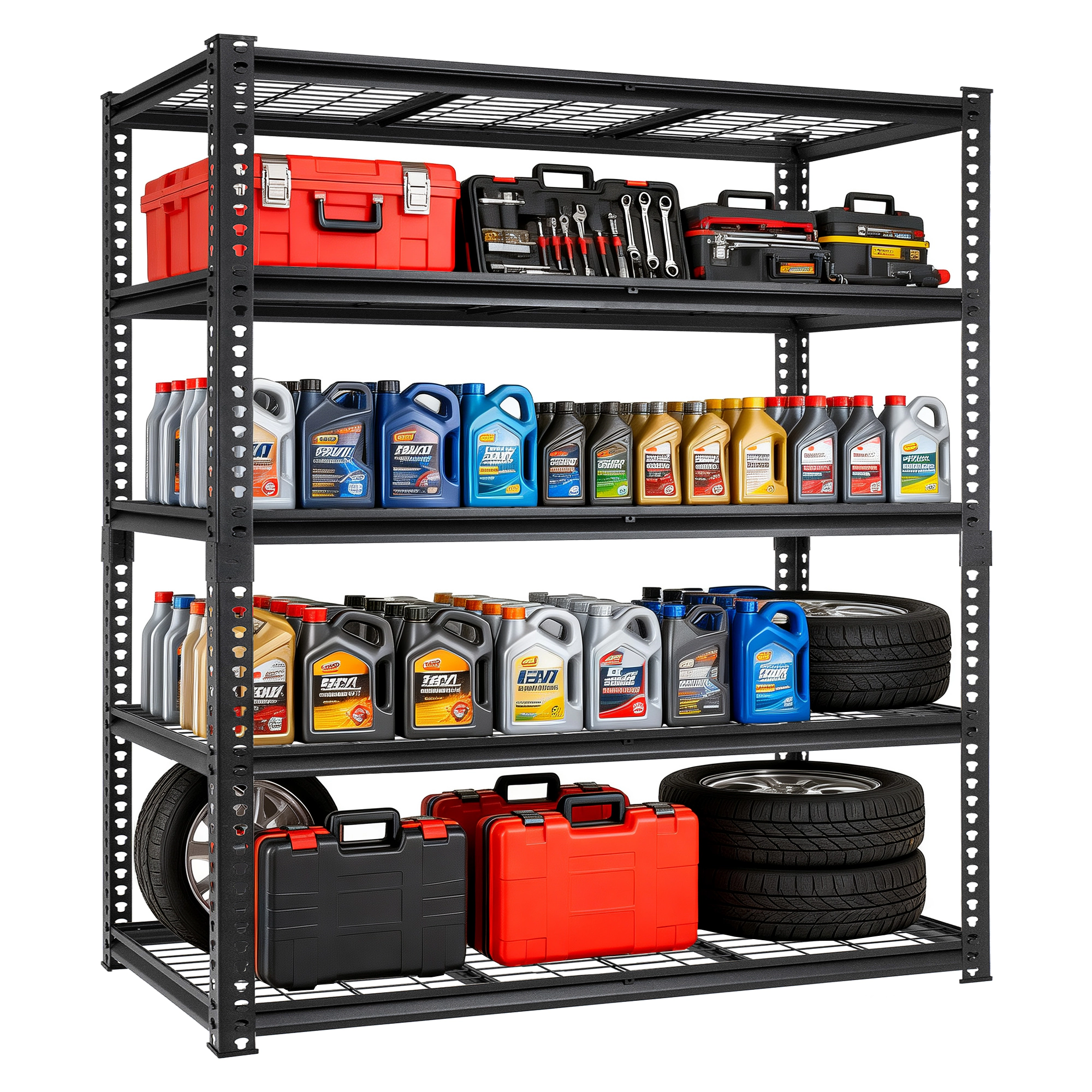 Flynama 5-Tier Boltless Garage Shelving, Heavy Duty Steel, Adjustable, Black (60"W x 78"H x 24"D)