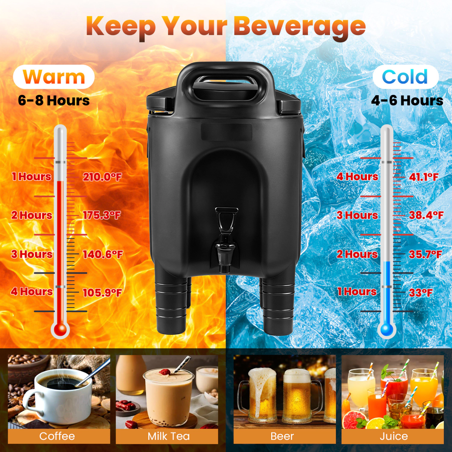 LJG 2.6 Gal Insulated Beverage Dispensers Set of with Handles