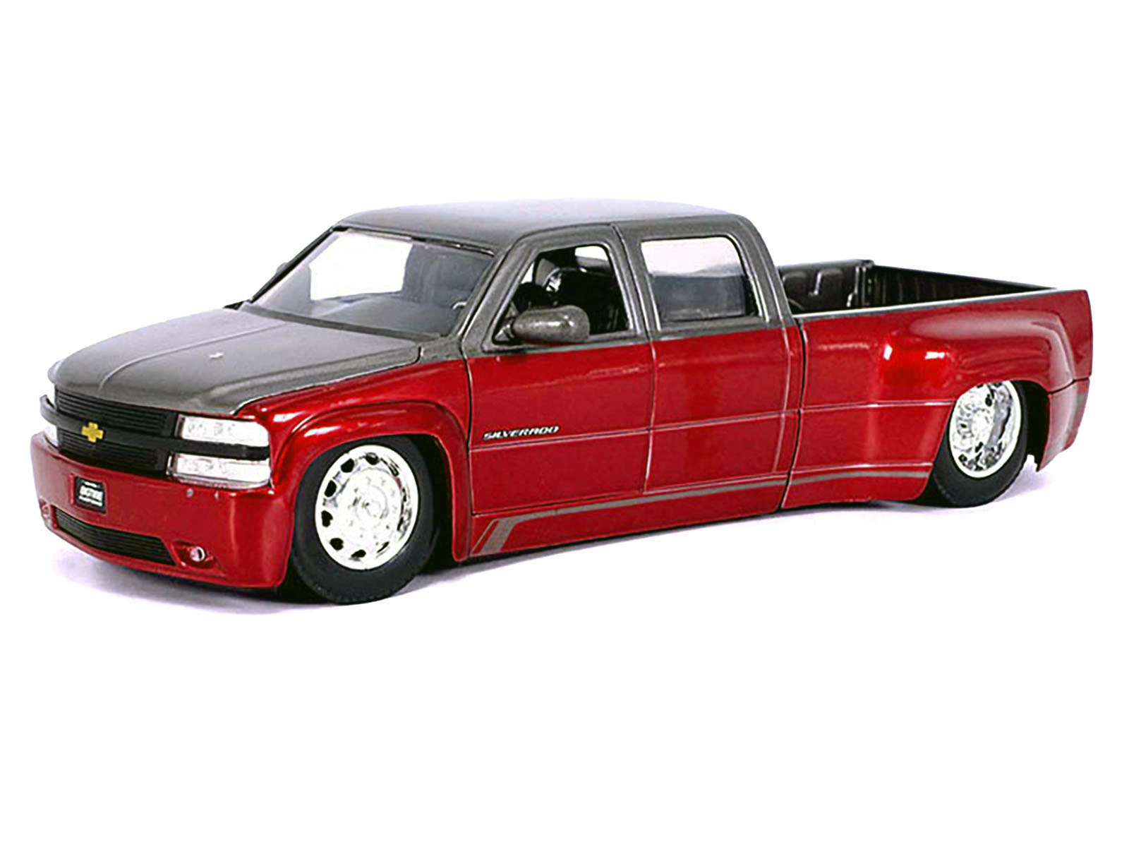 Jada 1999 Chevrolet Silverado Dually Pickup Truck Red Metallic and Gray with Stock Wheels "Just Trucks" Series