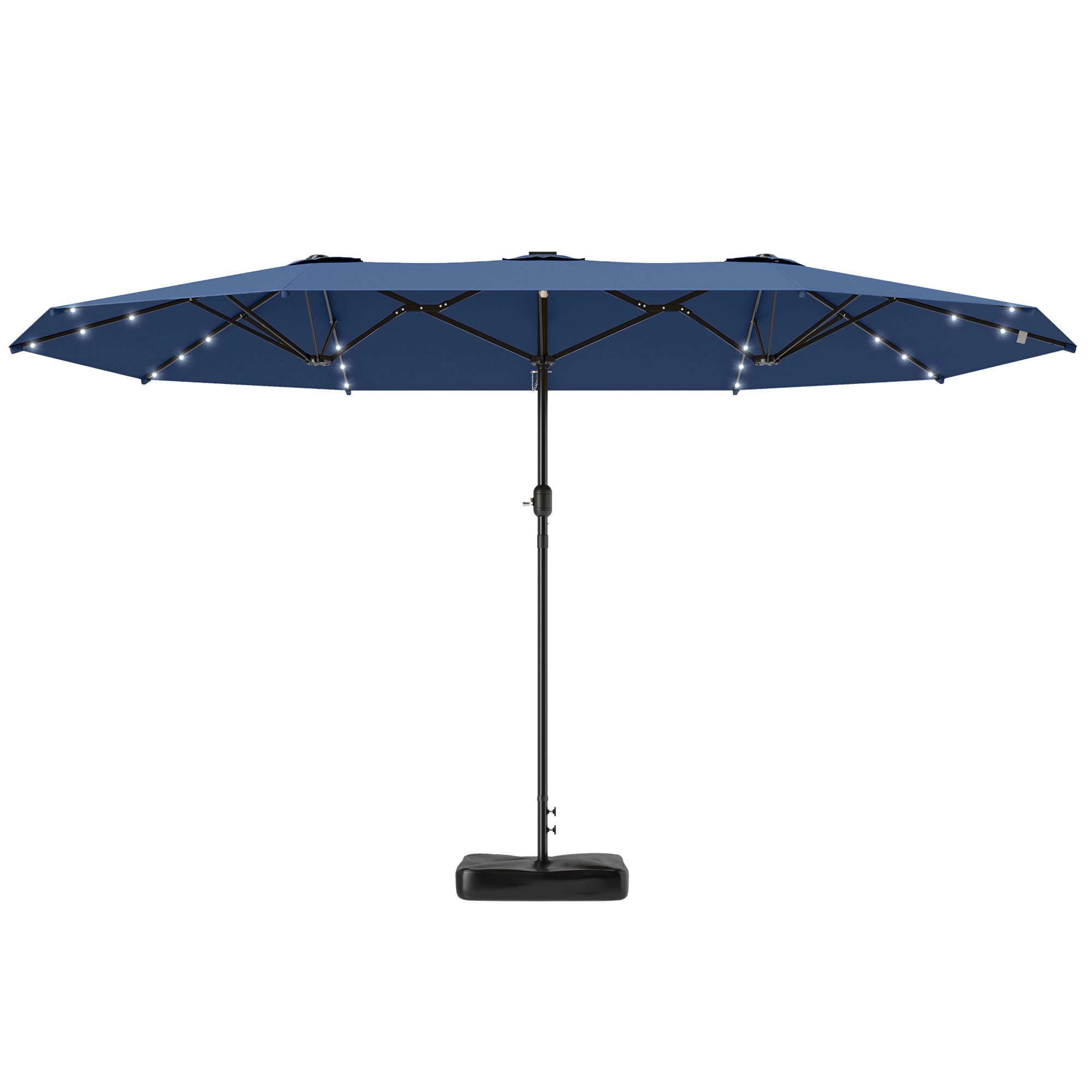 HONGGE Garden Parasol 14.4ft Double-Sided Sun Umbrella with Base Patio LED Solar Lights