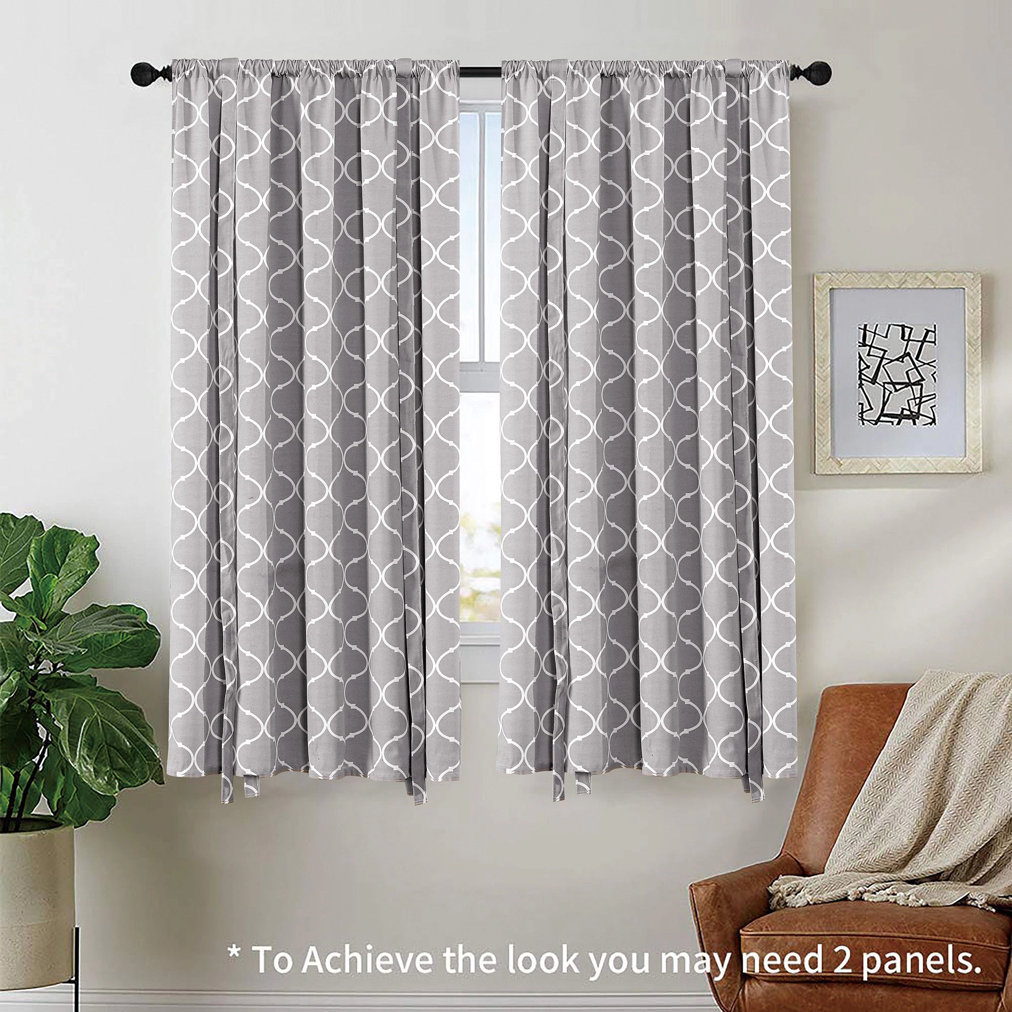 Kate Aurora Gray & White Lattice Clover Ultra Luxurious Single Tie Up Window Curtain Shade - 42 in. W x 63 in. L
