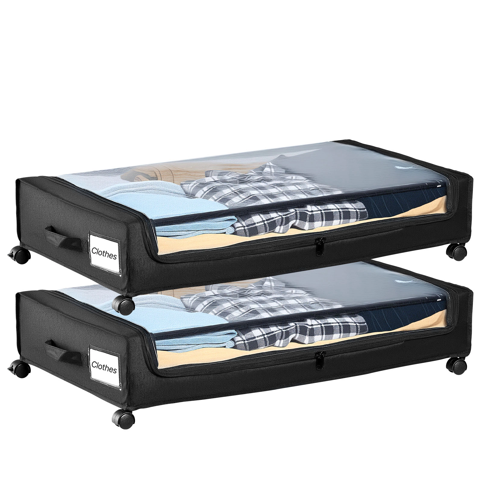 HONGGE Under Bed Storage with Wheels, Underbed Containers Lid, Shoe Organizer