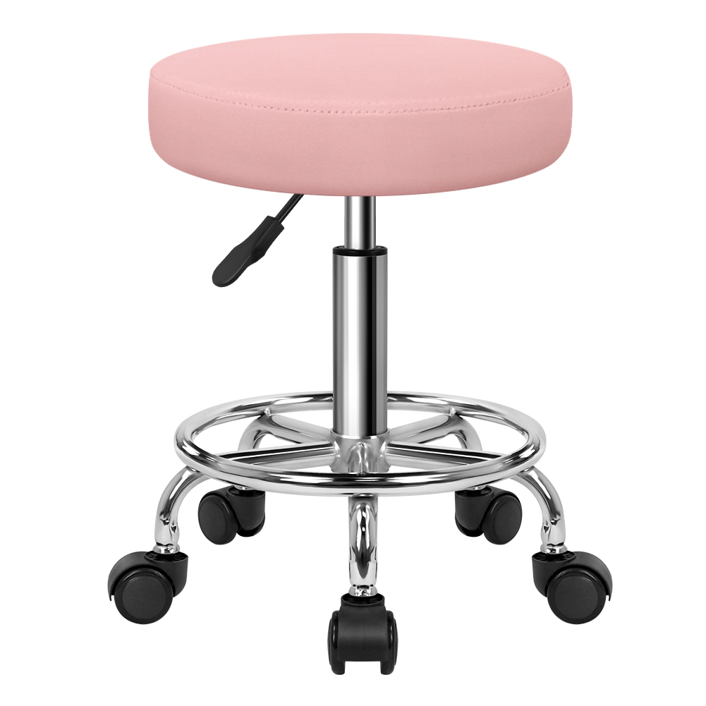 KKTONER PU Leather Round Rolling Stool with Foot Rest Swivel Height Adjustment Spa Office Massage Stools Small (Pink)