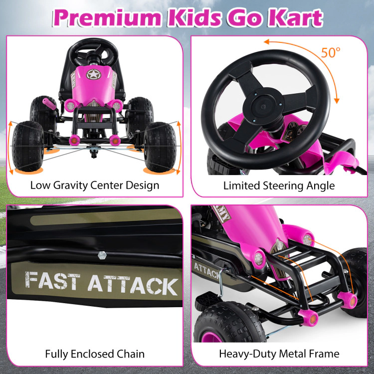 Hivvago Kids Pedal Go Kart with Steering Wheel and Gear Shifter and Handbrake