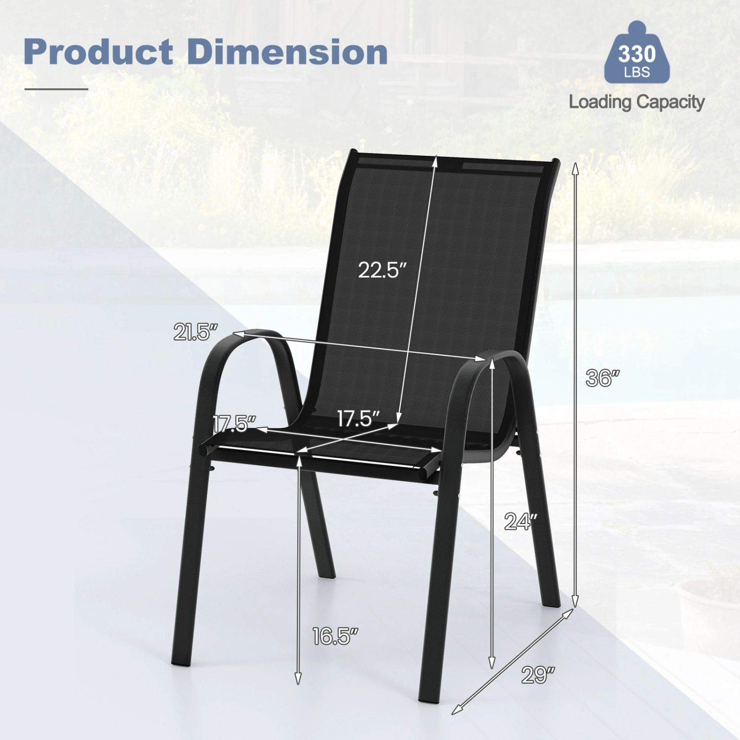 LJG 4 Pieces Stackable Patio Dining Chairs Set with Armrest